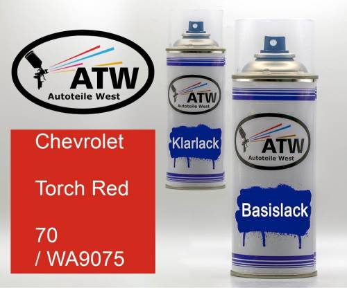 Chevrolet, Torch Red, 70 / WA9075: 400ml Sprühdose + 400ml Klarlack - Set, von ATW Autoteile West.